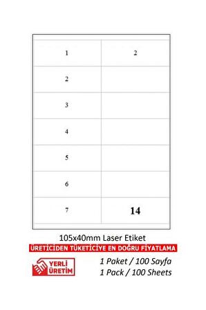 A1Etiket Tw-2614 Ebat 105 x 40 mm Lazer Etiket  A4 Sayfada 14 Etiket